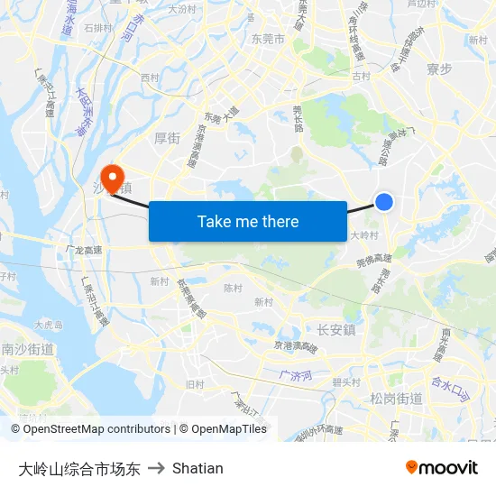 Dalingshan Market East to Shatian map