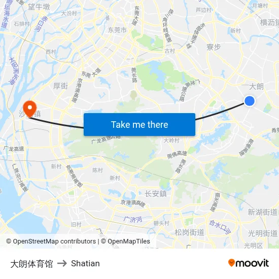 Dalang Gymnasium to Shatian map