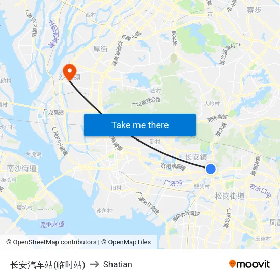 长安汽车站(临时站) to Shatian map