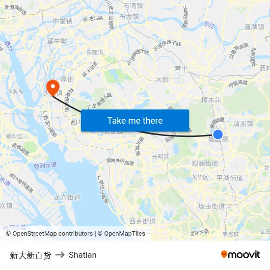 New Daxin Department Store to Shatian map