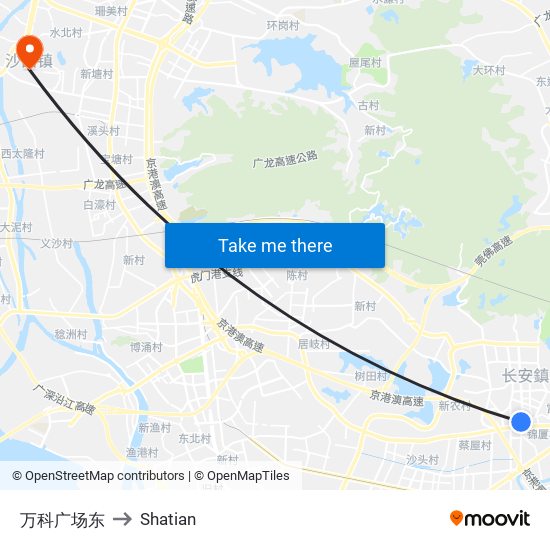 万科广场东 to Shatian map