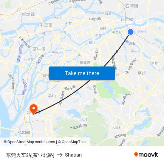东莞火车站[茶业北路] to Shatian map