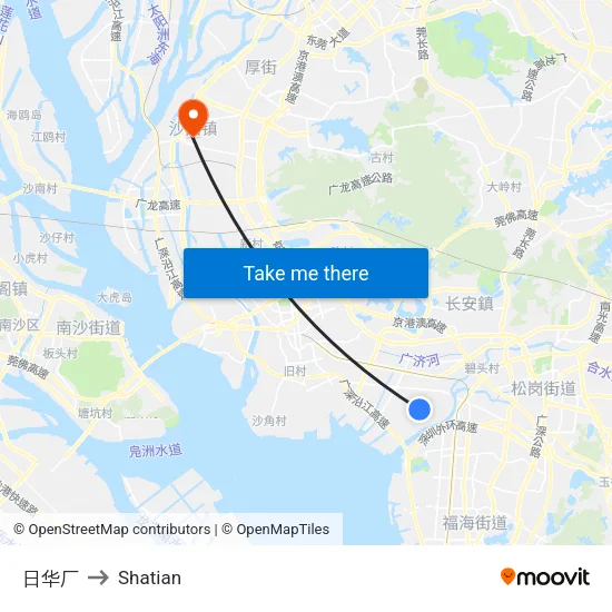 日华厂 to Shatian map