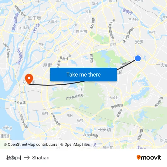 Yangmei Village to Shatian map