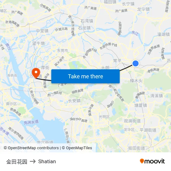 Jintian Garden to Shatian map