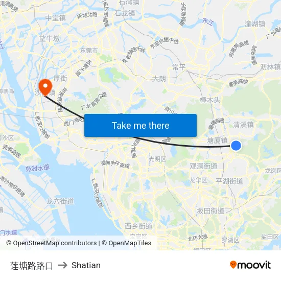 Liantang Road Intersection to Shatian map