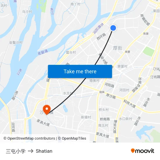 三屯小学 to Shatian map