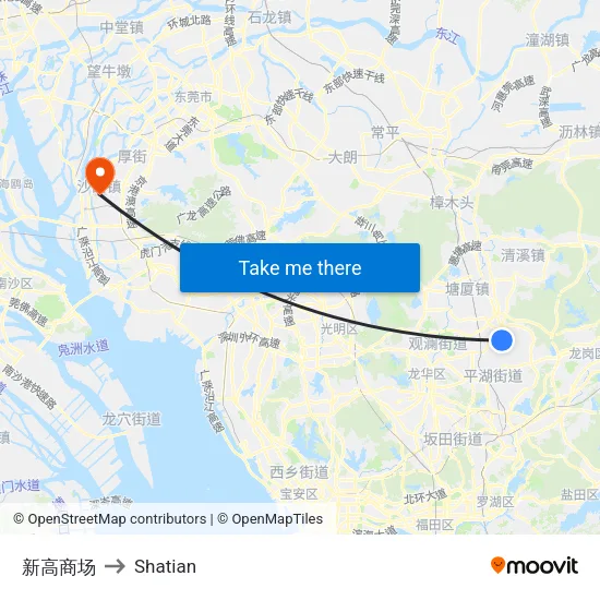 Xingao Mall to Shatian map