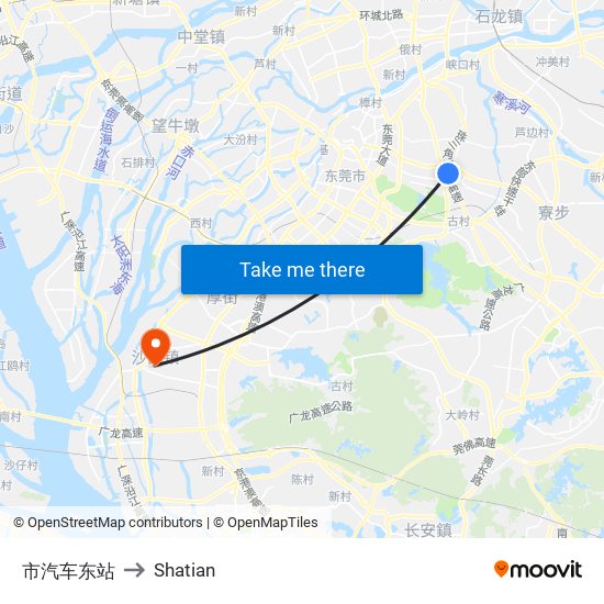 市汽车东站 to Shatian map