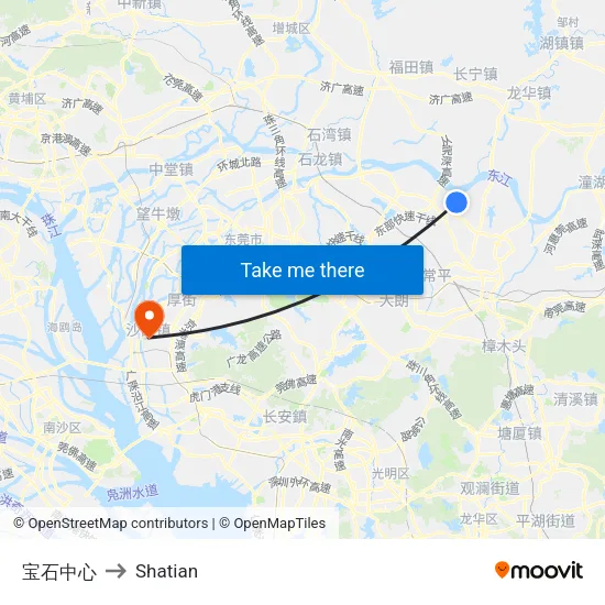 Baoshi Center to Shatian map