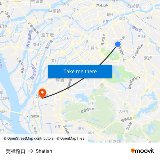 莞樟路口 to Shatian map