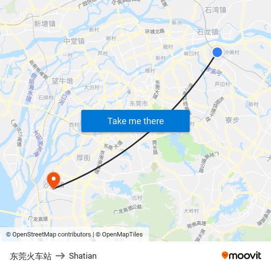东莞火车站 to Shatian map