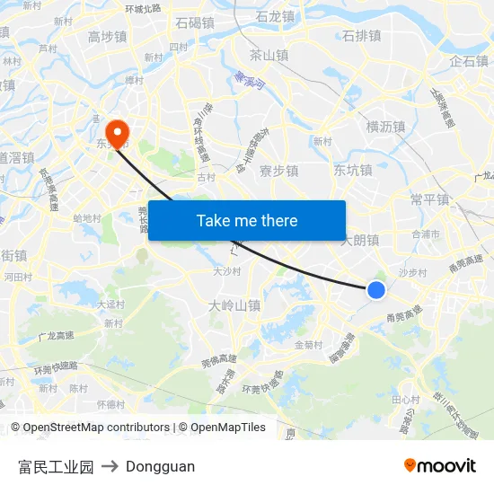Fumin Industrial Park to Dongguan map