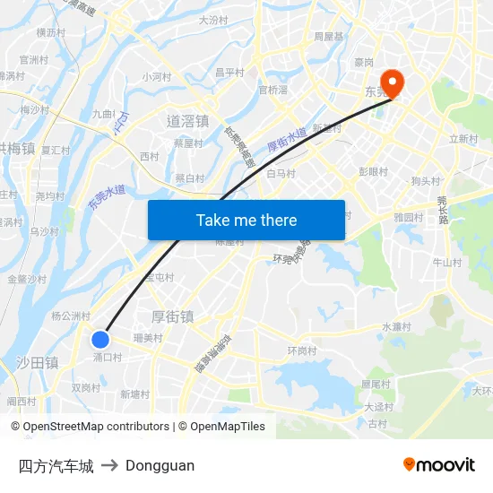 Sifang Auto City to Dongguan map