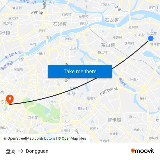 Panling to Dongguan map