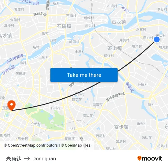 Old Kangda to Dongguan map