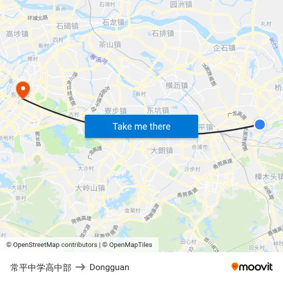 Changping High School to Dongguan map