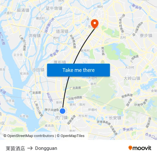 Rhine Hotel to Dongguan map