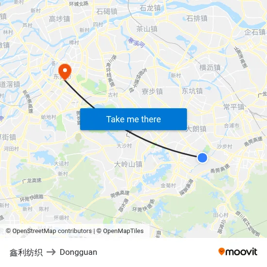 Xinli Textile to Dongguan map