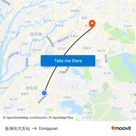 New Houjie Bus Station to Dongguan map