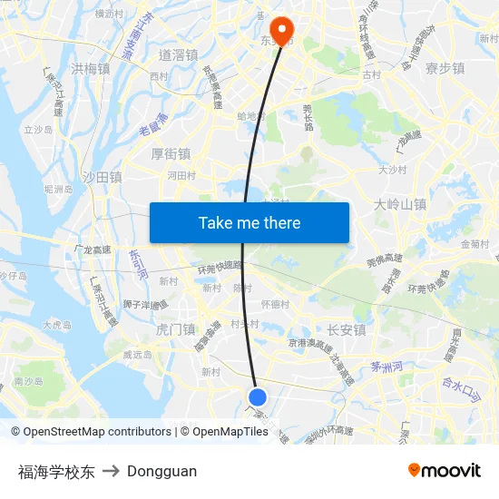 Fuhai School East to Dongguan map
