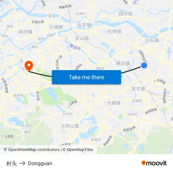 Cuntou to Dongguan map