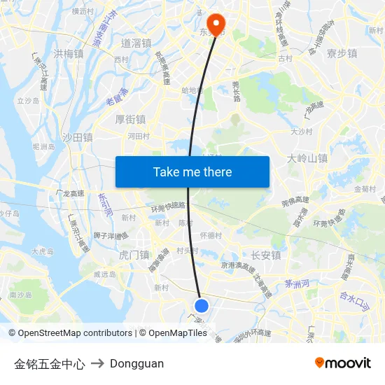 Jinming Hardware Center to Dongguan map