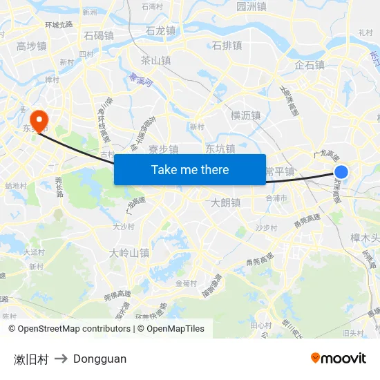 Sujiu Village to Dongguan map