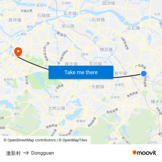 Guanxin Village to Dongguan map