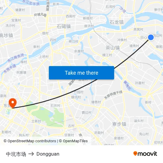 Zhongkeng Market to Dongguan map