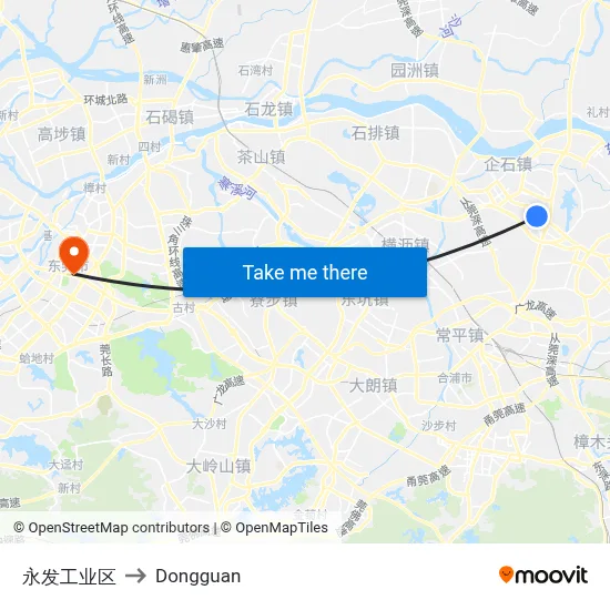 Yongfa Industrial Zone to Dongguan map