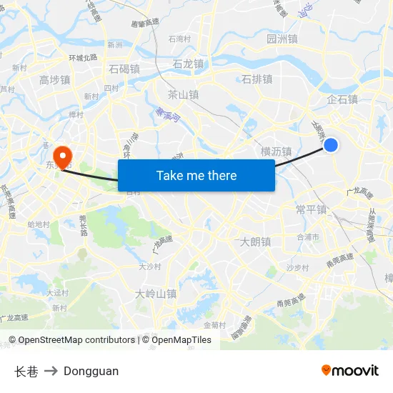 Long Lane to Dongguan map