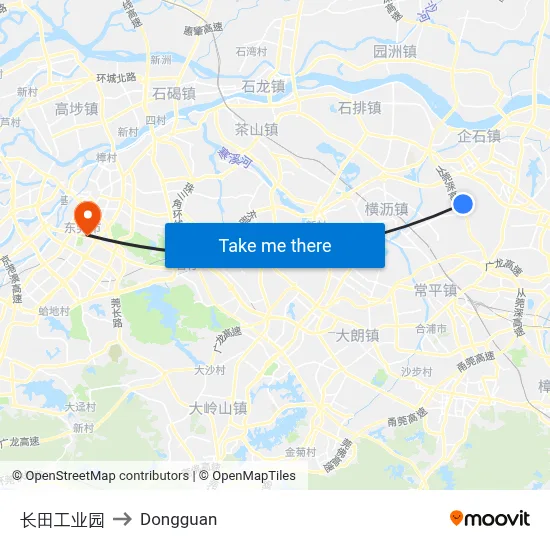 Changtan Industrial Park to Dongguan map