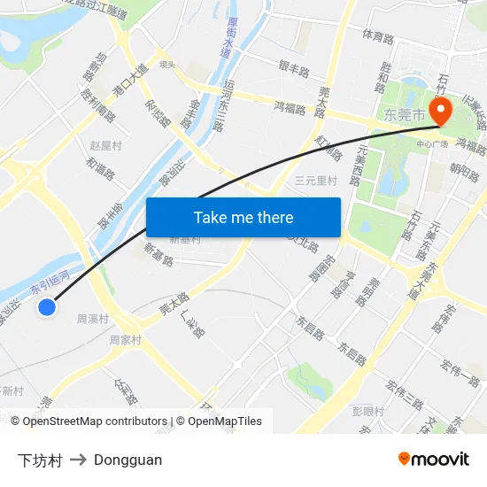 Xiafang Village to Dongguan map