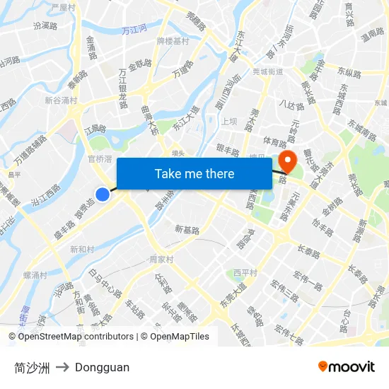 Jian Shazhou to Dongguan map