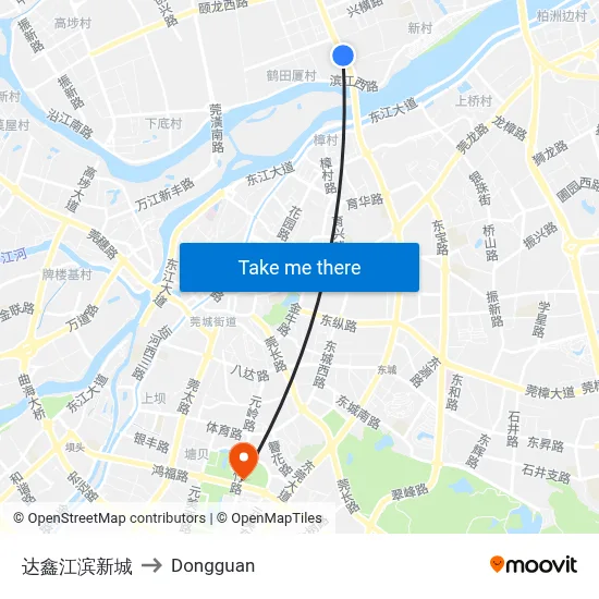 Daxin Riverfront New City to Dongguan map