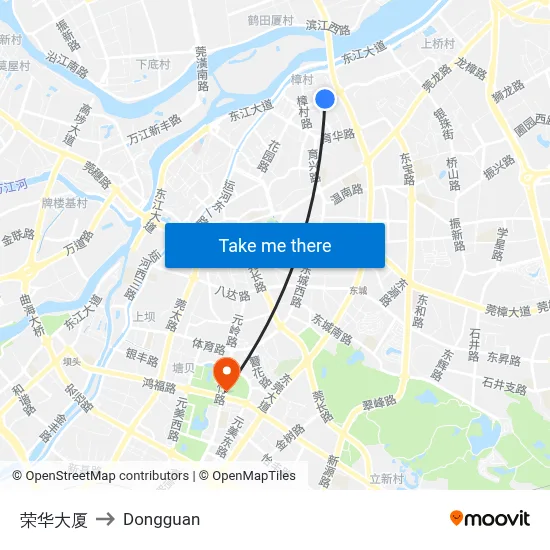Ronghua Building to Dongguan map