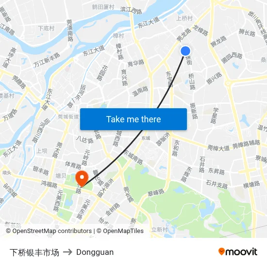 Xiaqiao Yinfeng Market to Dongguan map