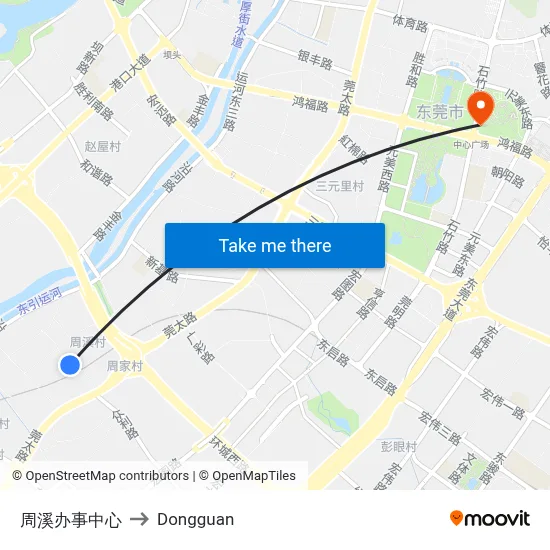 Zhouxi Service Center to Dongguan map