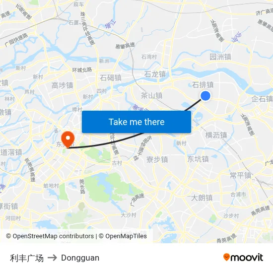 Lifeng Plaza to Dongguan map