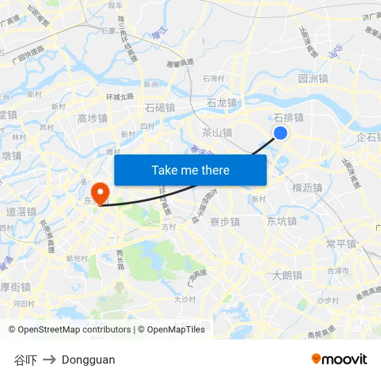 Guxia to Dongguan map