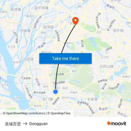 Longcheng Department Store to Dongguan map