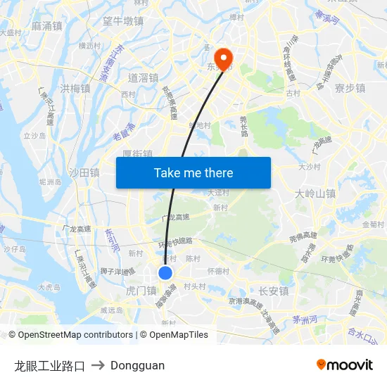 Longyan Industrial Road Intersection to Dongguan map