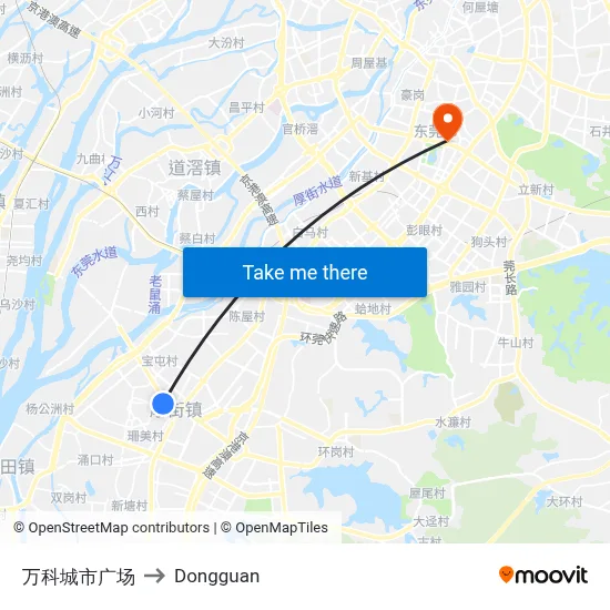 Vanke City Plaza to Dongguan map