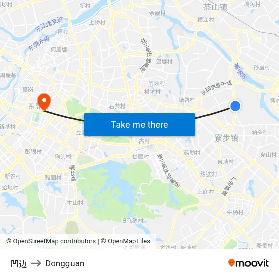 Aobian to Dongguan map