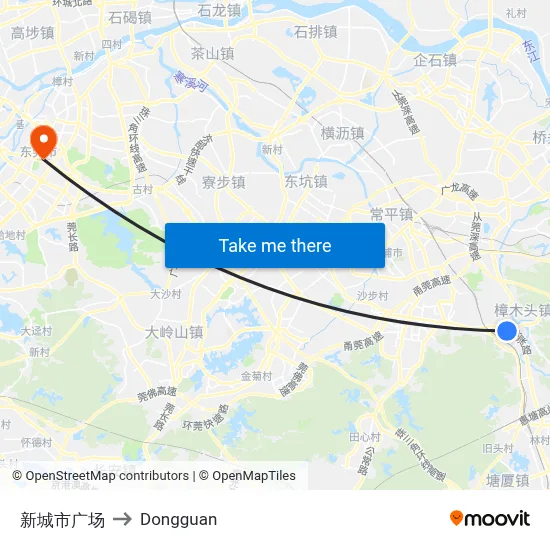 New City Square to Dongguan map