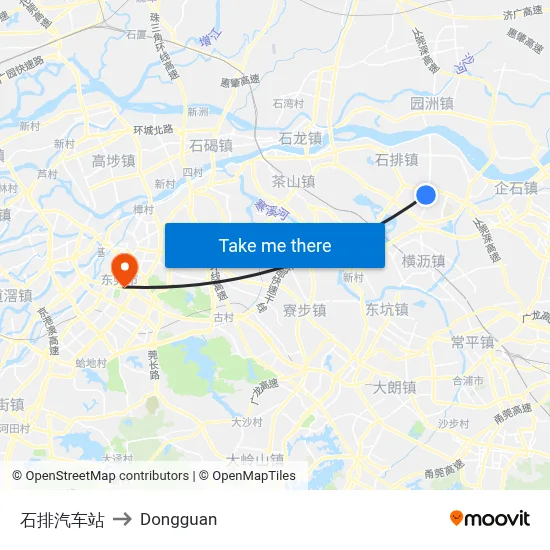 Shipai Bus Station to Dongguan map