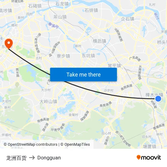 Longzhou Department Store to Dongguan map