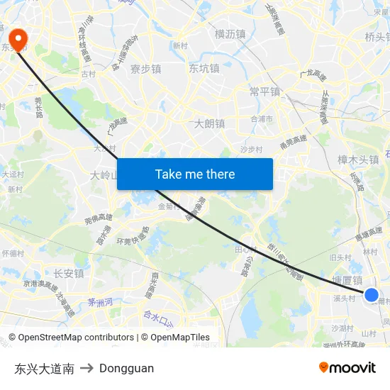 South Dongxing Avenue to Dongguan map