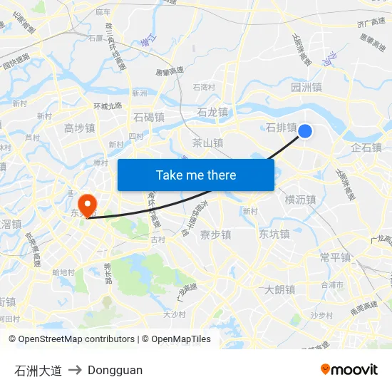 Shizhou Avenue to Dongguan map